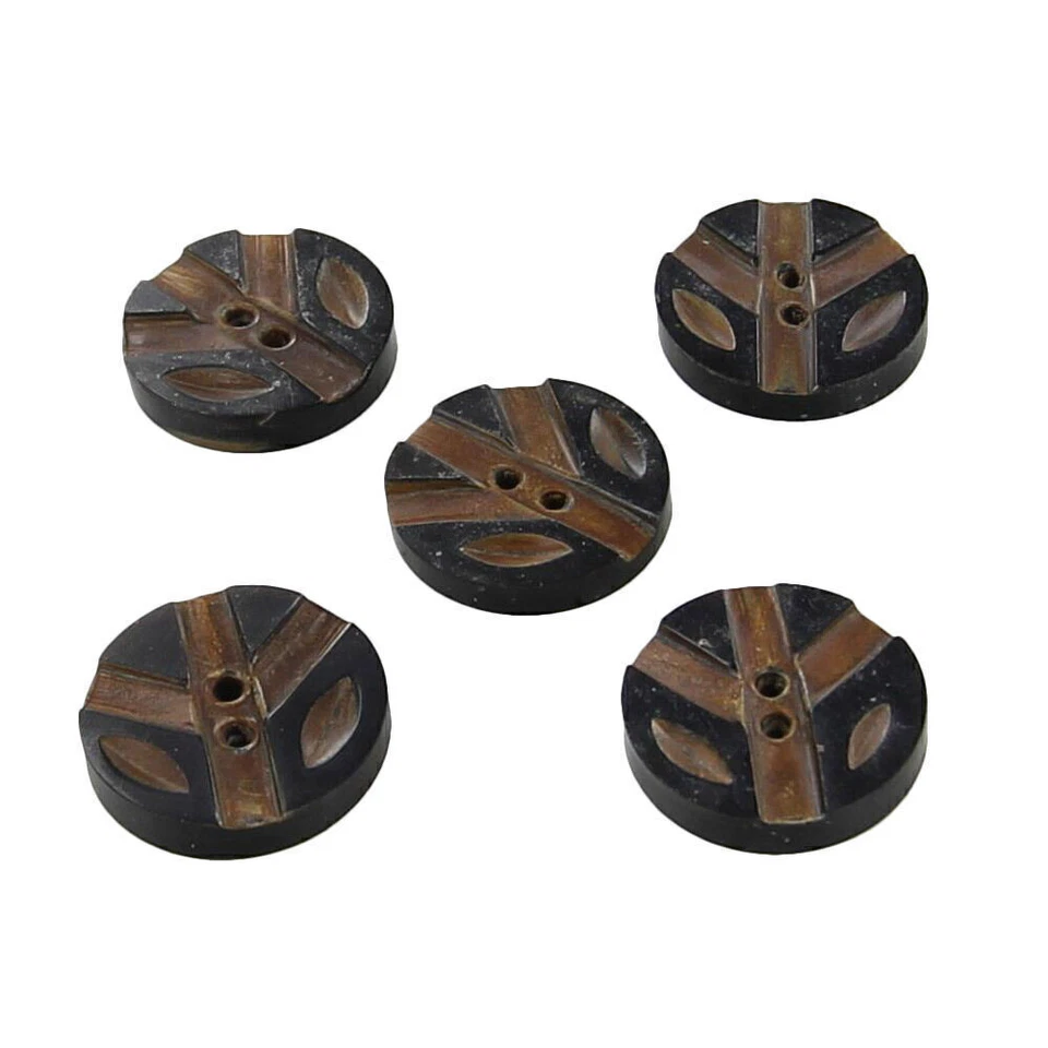 Lot of 5 Hand Carved Natural Tree Song Round Buttons Real Bovine Horn Set - Image 2 of 3