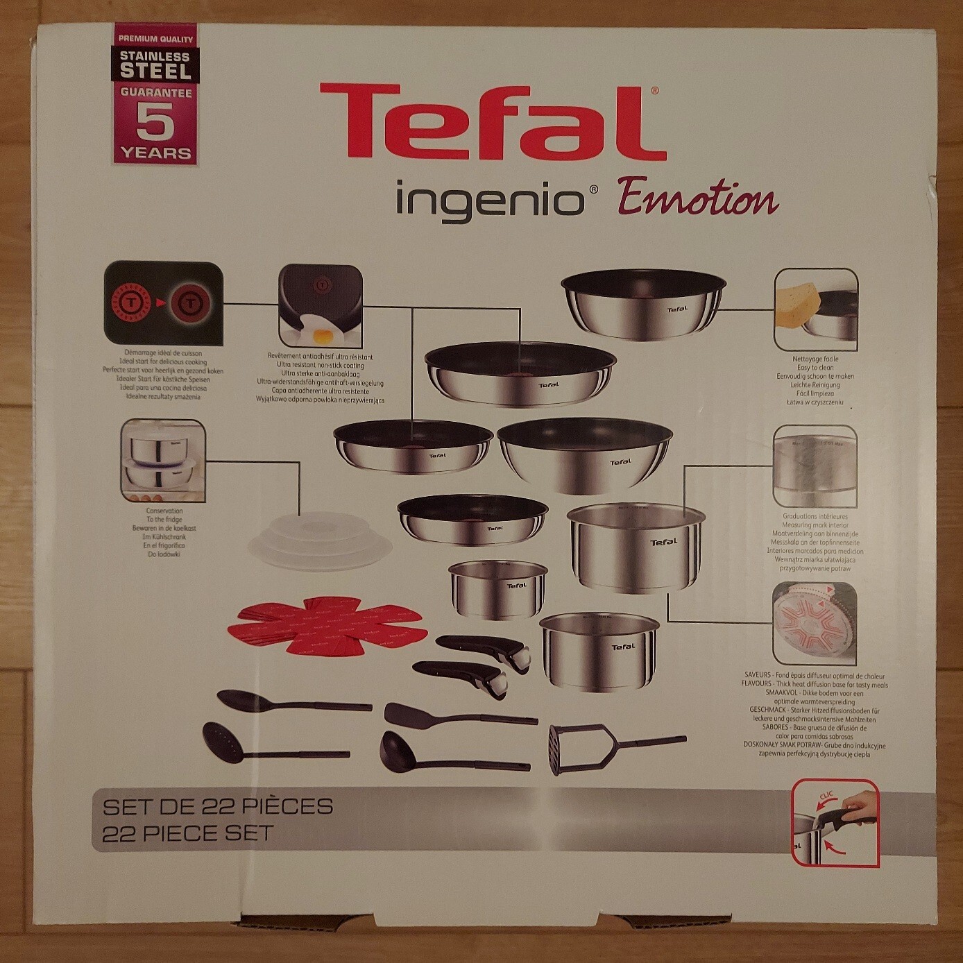 Tefal Emotion 22-Piece Stainless Steel Pan Set - L925SM14 for sale 
