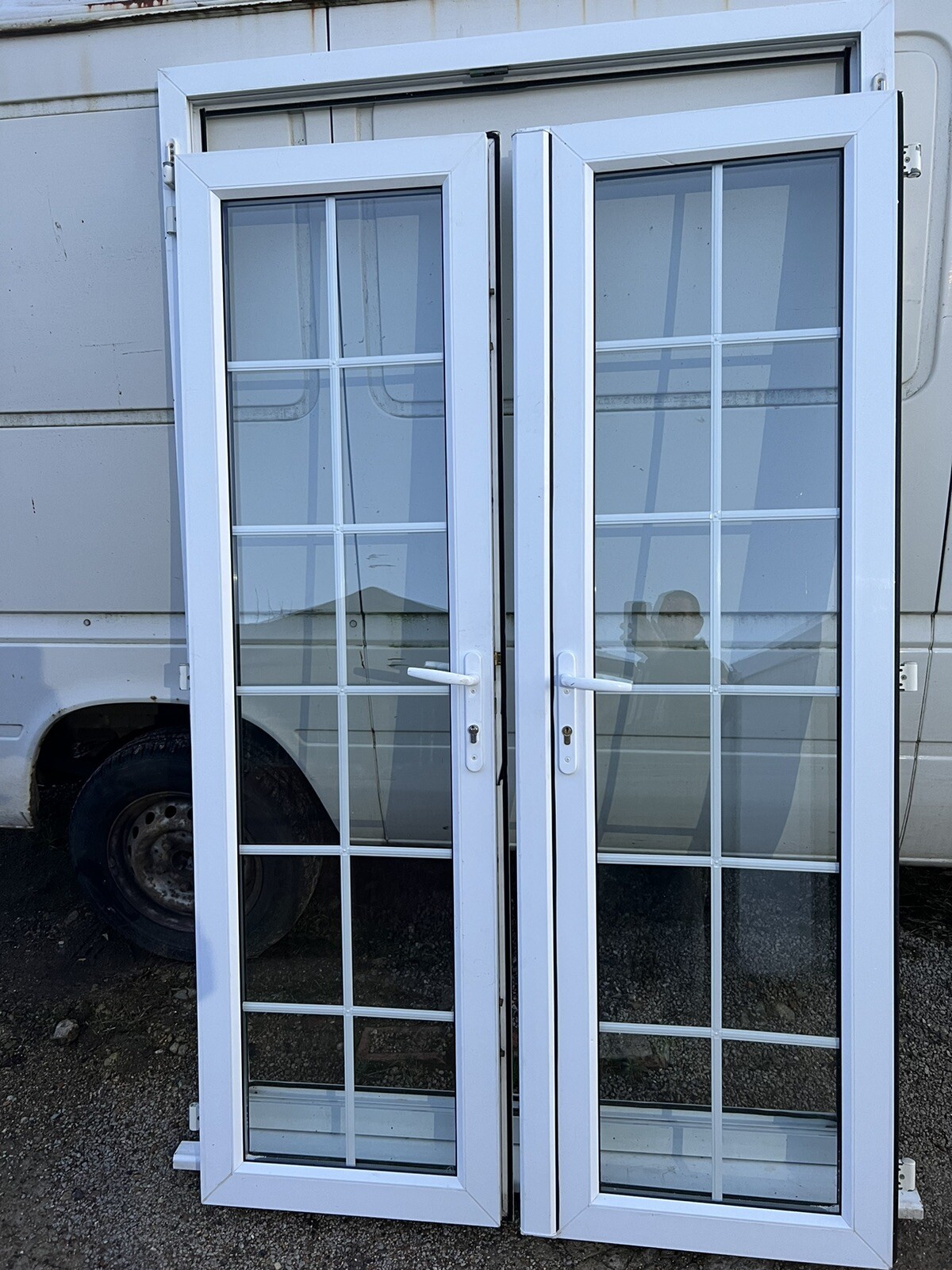 Used white UPVC French doors eBay