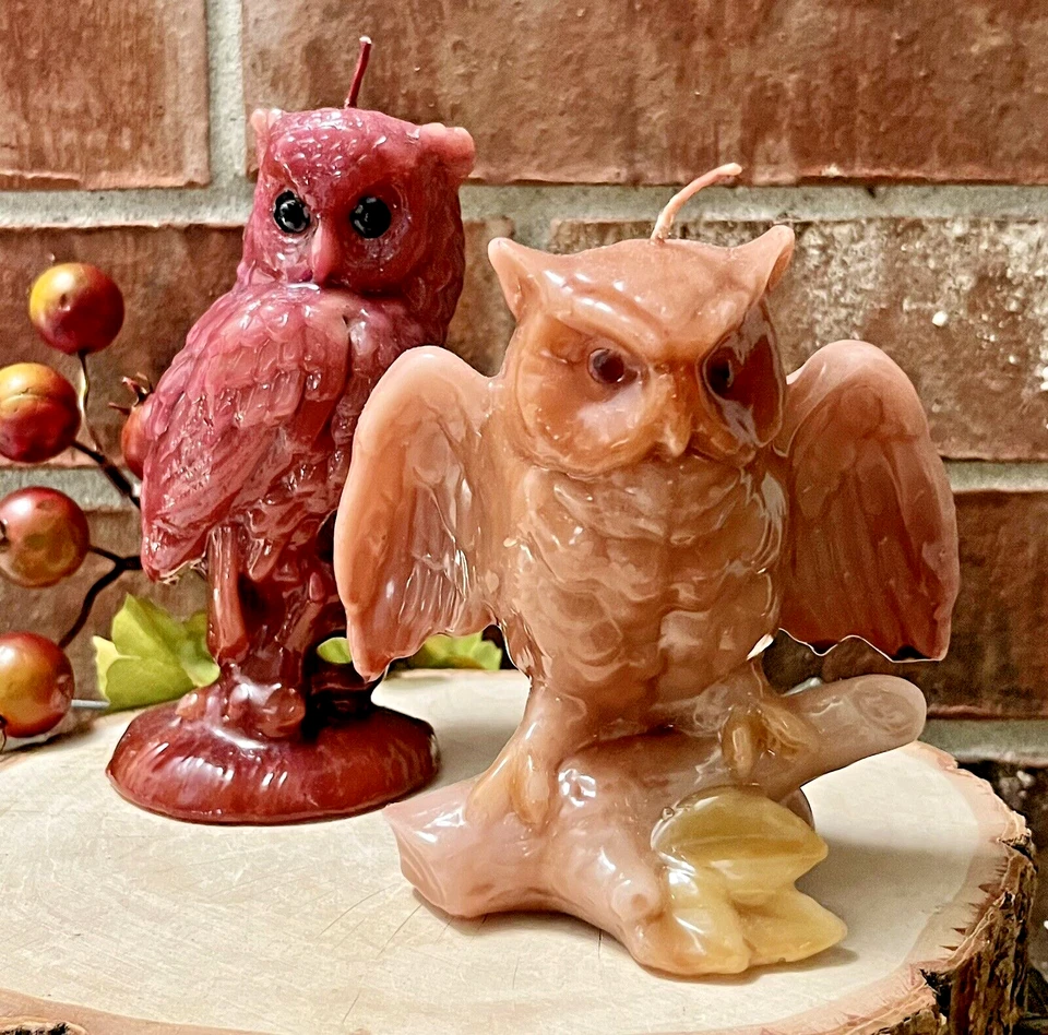 Figura de cera moldeada con velas de búho vintage retro años 70 conjunto/2 velas de pájaro búho Foto 2 de 4