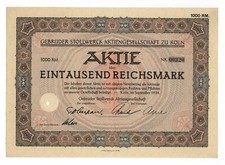 Stollwerck AG zu Köln – Aktie über 1.000 RM, ausgegeben in KÖLN, im Sept. 1932