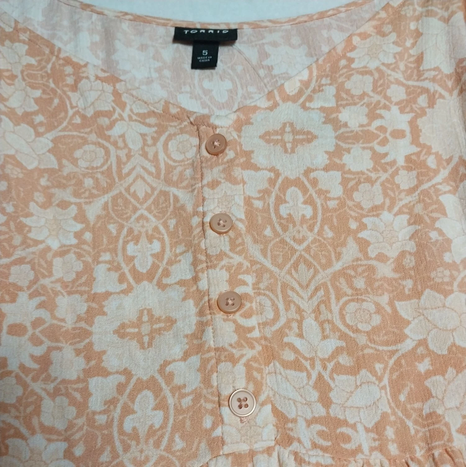 Torrid Shirt Womens 5XLarge Peach Floral Crinkle Tank Gauze Adjustable NWT - product detail image 5