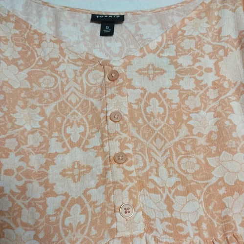 Torrid Shirt Womens 5XLarge Peach Floral Crinkle Tank Gauze Adjustable NWT image 5