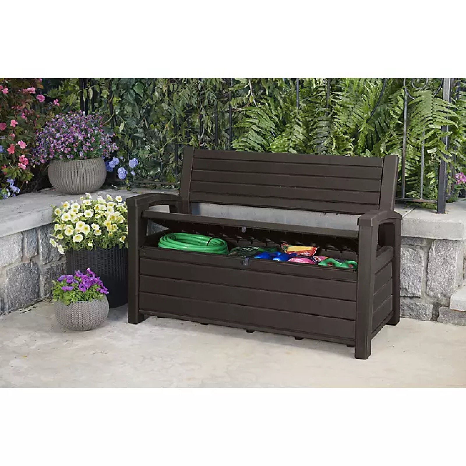 Keter Hudson Plastic Storage Bench, NonBrushed Brown eBay