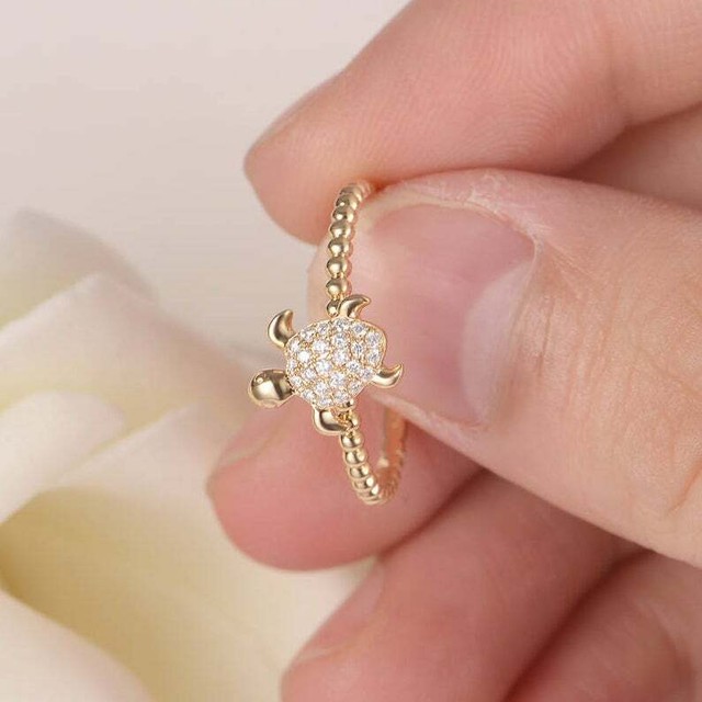 Beaded Sea Turtle Engagement Ring 1.5ct Round Cut Diamond 14k Rose Gold