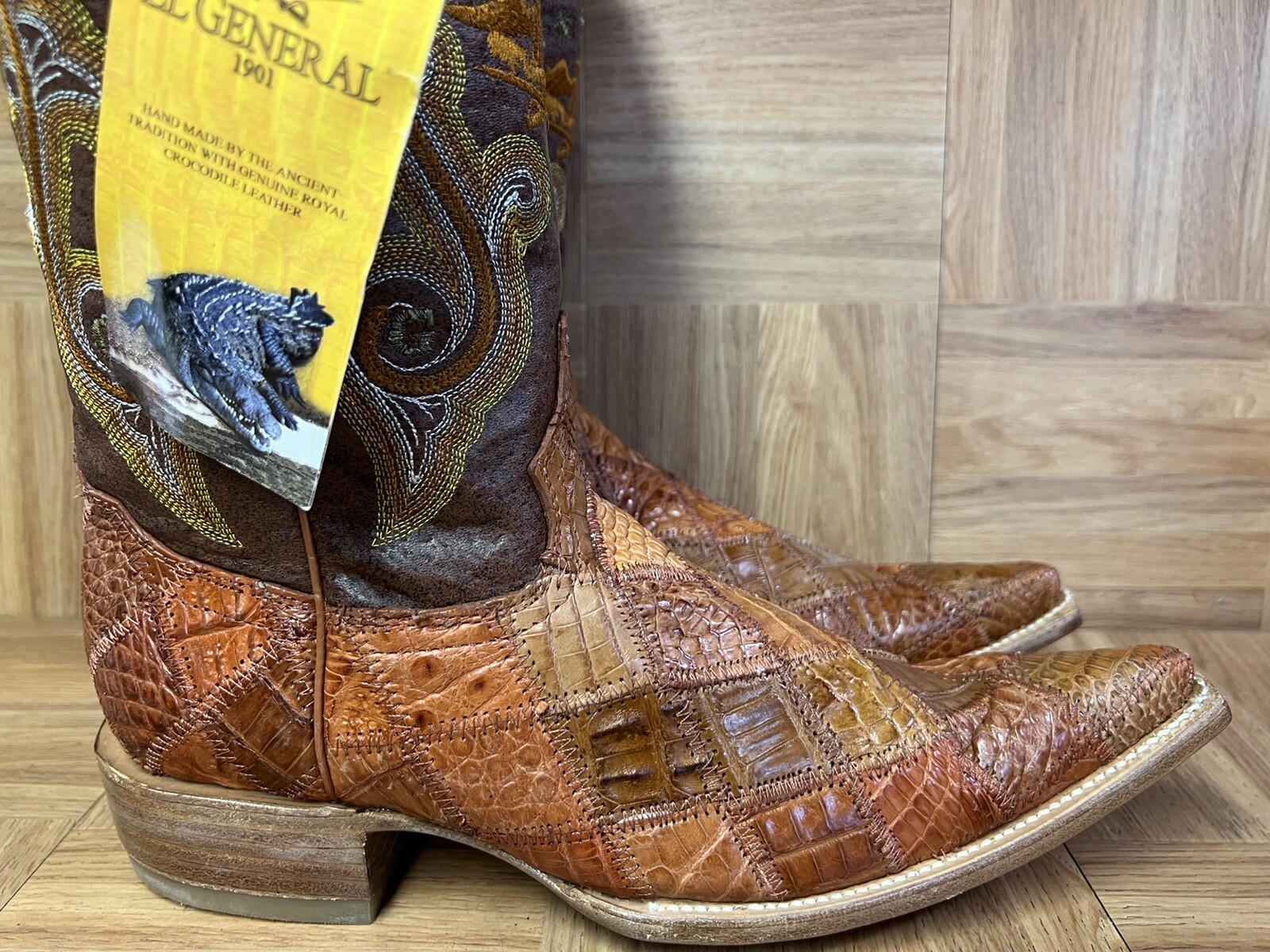 RARE🔥 El General Patchwork Brown Leather Reptile… - image 3