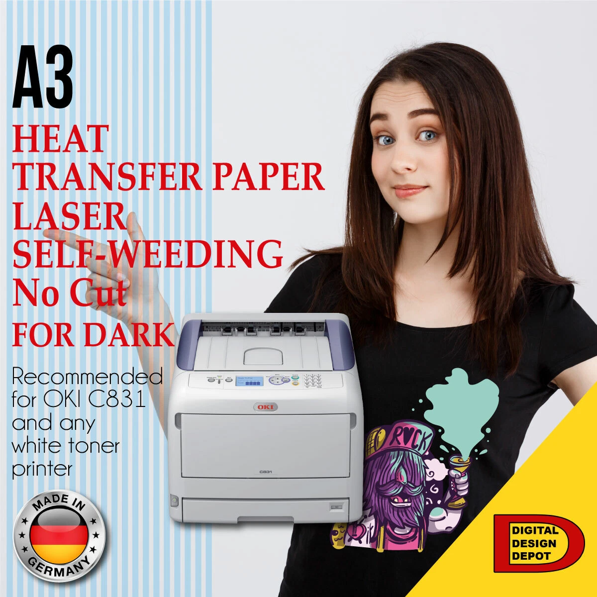 Heat Transfer Paper for Laser Printer -Dark fabrics A3 50 Sheets (No-Cut) A  & B