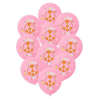 Retro Pink Flower Power Latex Balloons 30cm 10pk Groovy Vintage Birthday Party