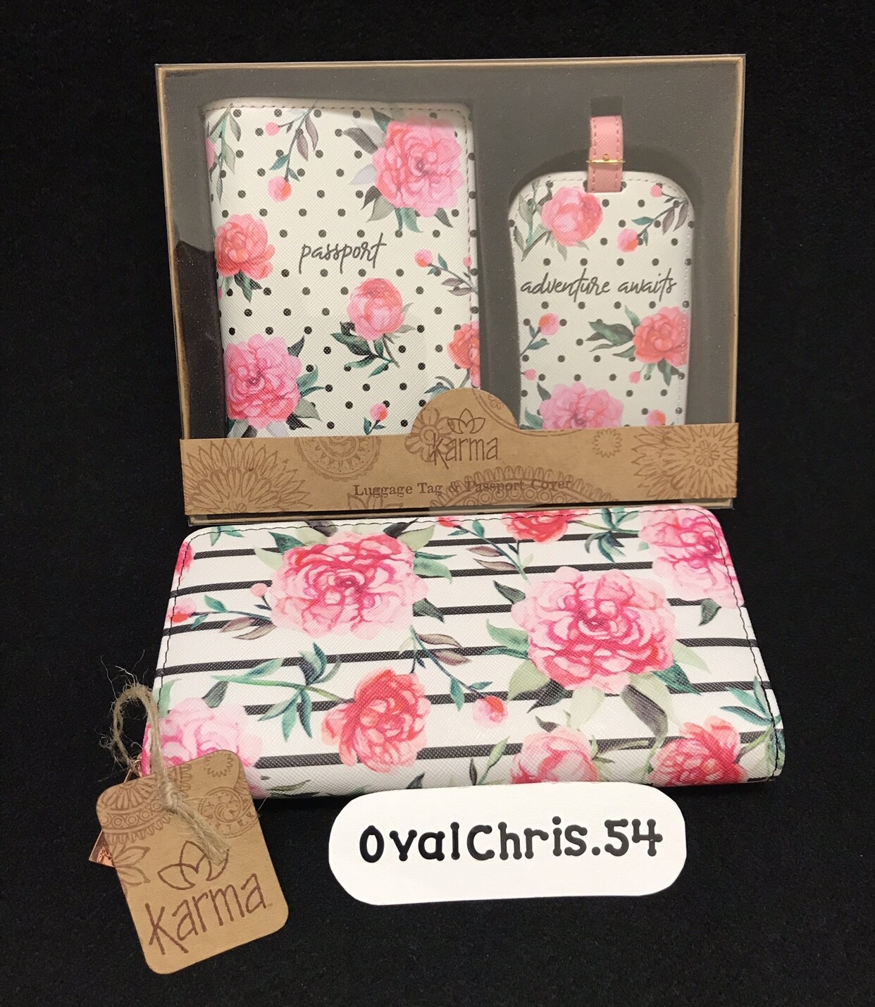 Pink Peony Passport Holder and Luggage Tag Set by Karma Gifts-image