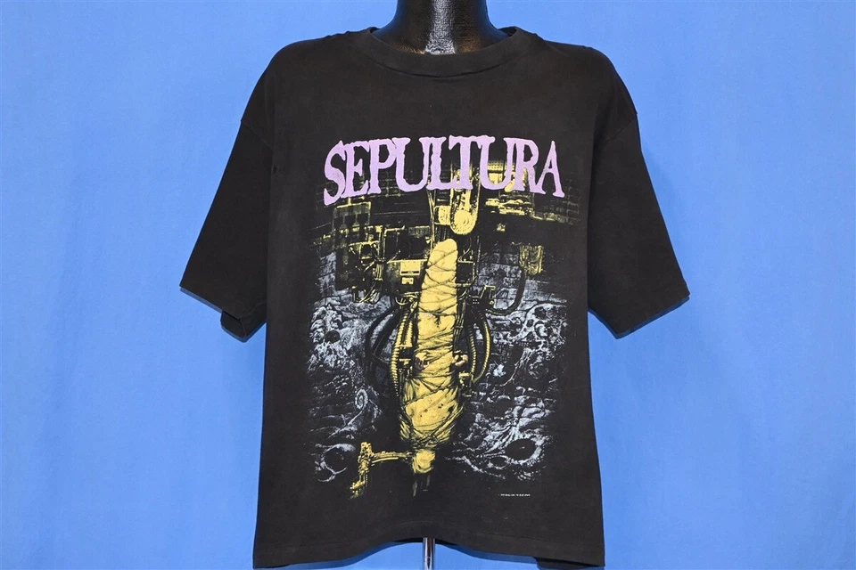 vintage años 90 SEPULTURA CHAOS A.D. ÁLBUM 1993 CONCIERTO HEAVY METAL NEGRO Camiseta XL Foto 2 de 4