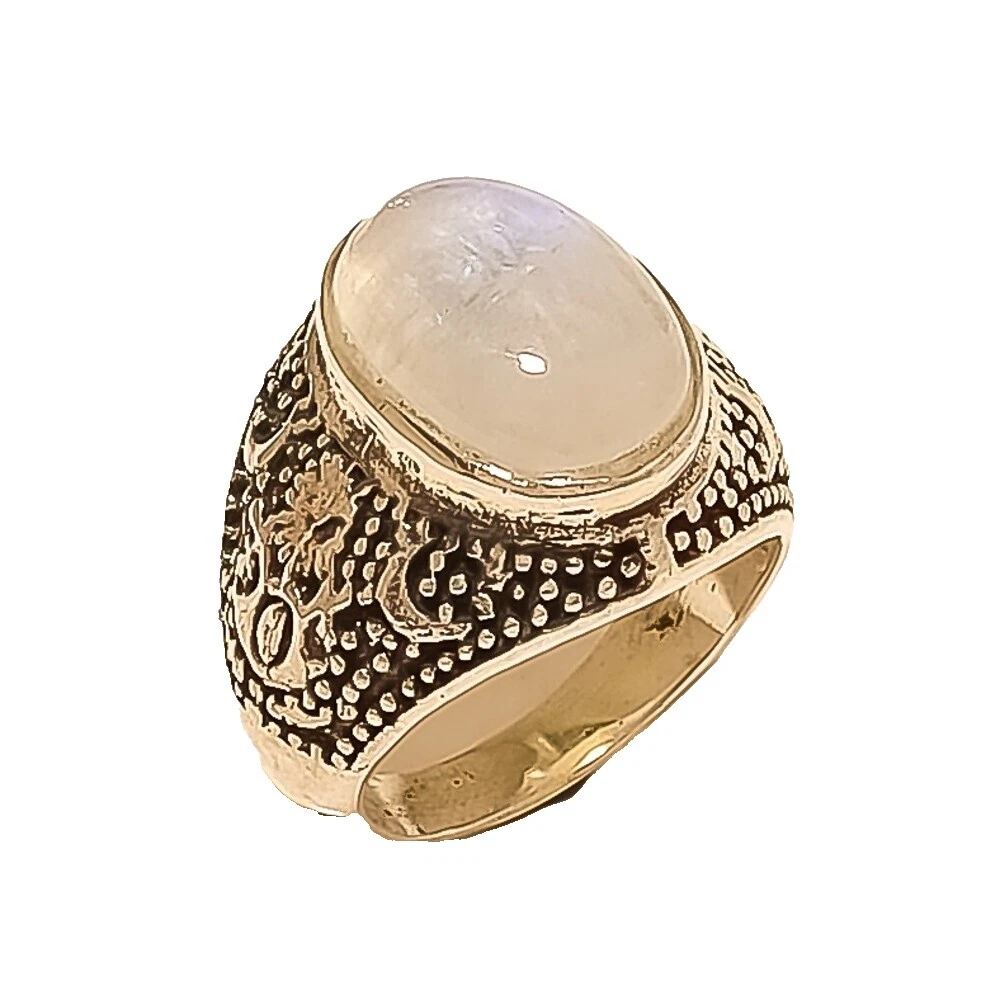 Anillos de Plata Esterlina Piedra Lunar religiosa para hombres