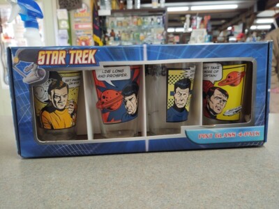 Vintage Star Trek 16oz Pint Glasses 2012 Set Of 4 Kirk Spock Scotty McCoy IOB