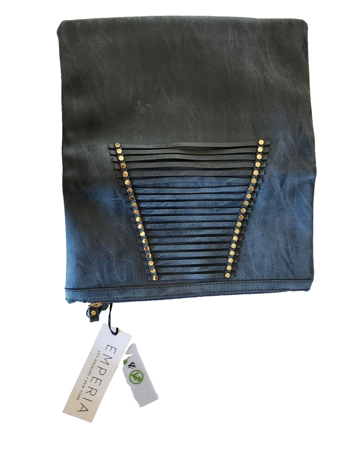 Cartera sin asas plegable Emperia azul gamuza con adornos metálicos Foto 4 de 4