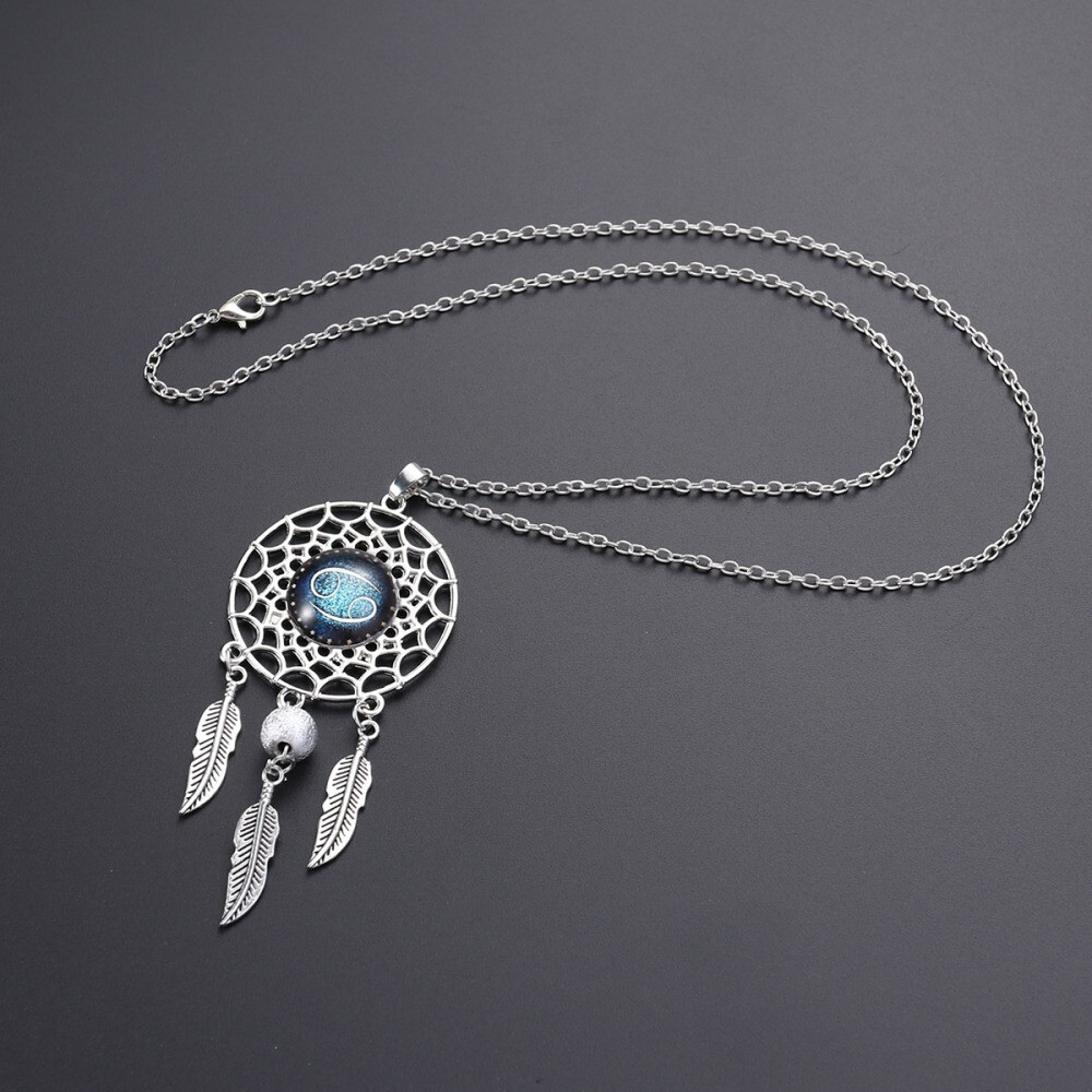 Dream Catcher Necklace Women Retro Bohemia Zodiac Sign Pendant Dangling