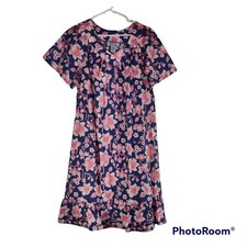 Anthony Richards House Dress Robe Mumu Hawaiian Floral Pockets Blue Medium