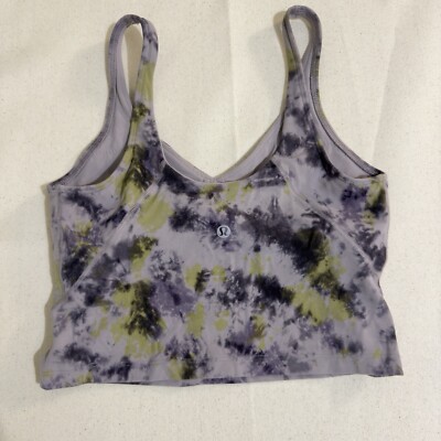 Lululemon Align Tank Cropped Top Size 8 Gray Tie Dye Built-in-Bra *Missing Pads