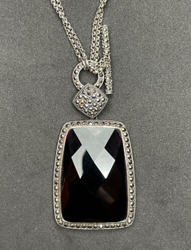 Sterling Onyx Marcasite Pendant on a Sterling Marc