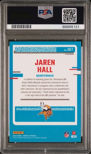 2023 Donruss Optic Jaren Hall Rated Rookie Pink Prizm #367 RC Vikings PSA 10 - Picture 2 of 4