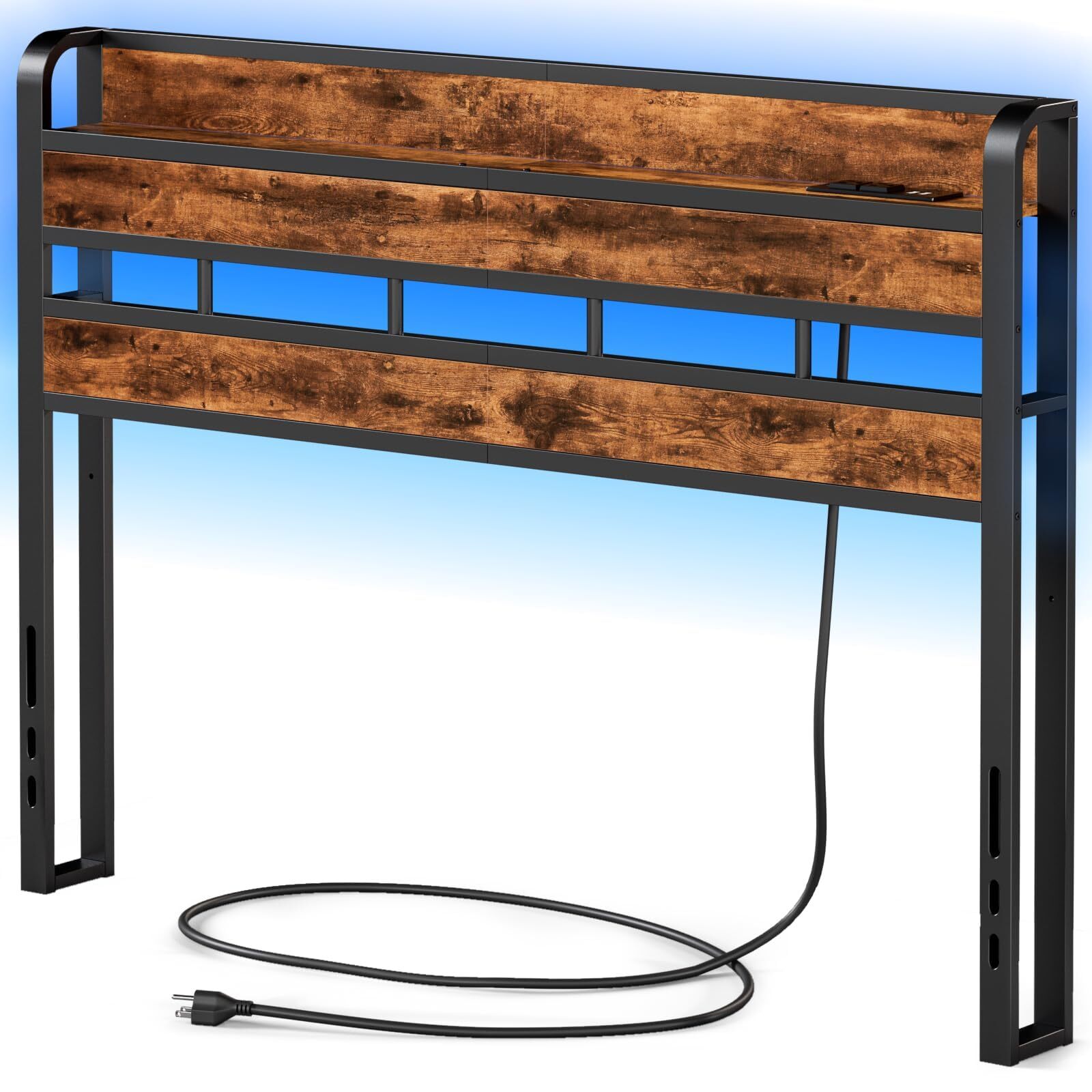 Queen Headboard with Storage Shelf,Headboards with RGB LED Light,USB Port and...-image