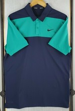 NIKE GOLF Size Medium Dri-Fit Green/Blue Mens Performance Polo Shirt Wicking