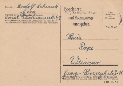 GERA, Postkarte 1946, Rudolf Schenck 