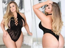 Killer Legs Fishnet Multi Strap Lace Halter Deep Plunge Bodysuit Teddy 818JT183P