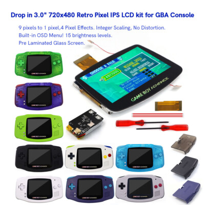 Drop in GBA IPS V5 LCD Laminated Screen Kit W/Battery Shell For Gameboy Adavance