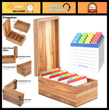 Wooden Index Card Holder 4x6, Recipe Box Organizer with Dividers for 600 Cards