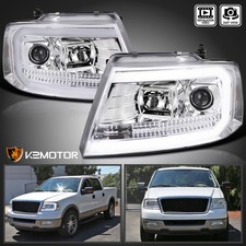 Fits 2004-2008 Ford F150 F-150 Clear Led Tube Projector Headlights Lamps Lhrh