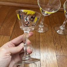 Lot Of 4 1950s Gay Fad Tipsy Martini Glasses Hand Painted Crooked Stem NICE