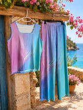 Damen 2 Teiler L Sommer Set Pastell Top Hose ...