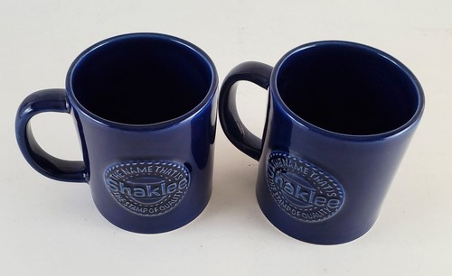 Vintage Shaklee Coffee Mugs 1983 Stamp of Quality Dark Blue Pair - Picture 2 of 10