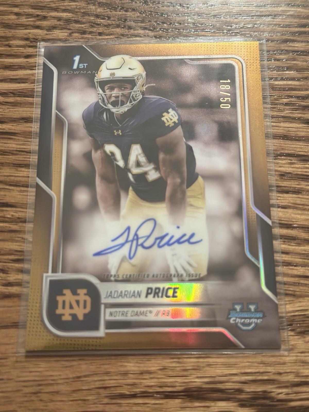2025 Bowman Chrome University #BCA-JPR Jadarian Price Auto Notre Dame gold /50