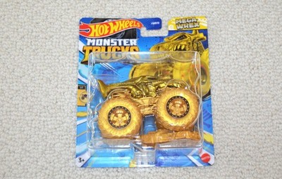 Hot Wheels Monster Trucks Mega Wrex in Gold with Crushed Car