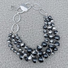 Chunky Silver Plated Shell Pearl Statement Necklace 16.5  Multi Strand Choker 65
