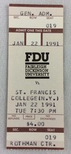 1991 01/03 Monmouth Hawks at Fairleigh Dickinson Knights Basketball Ticket