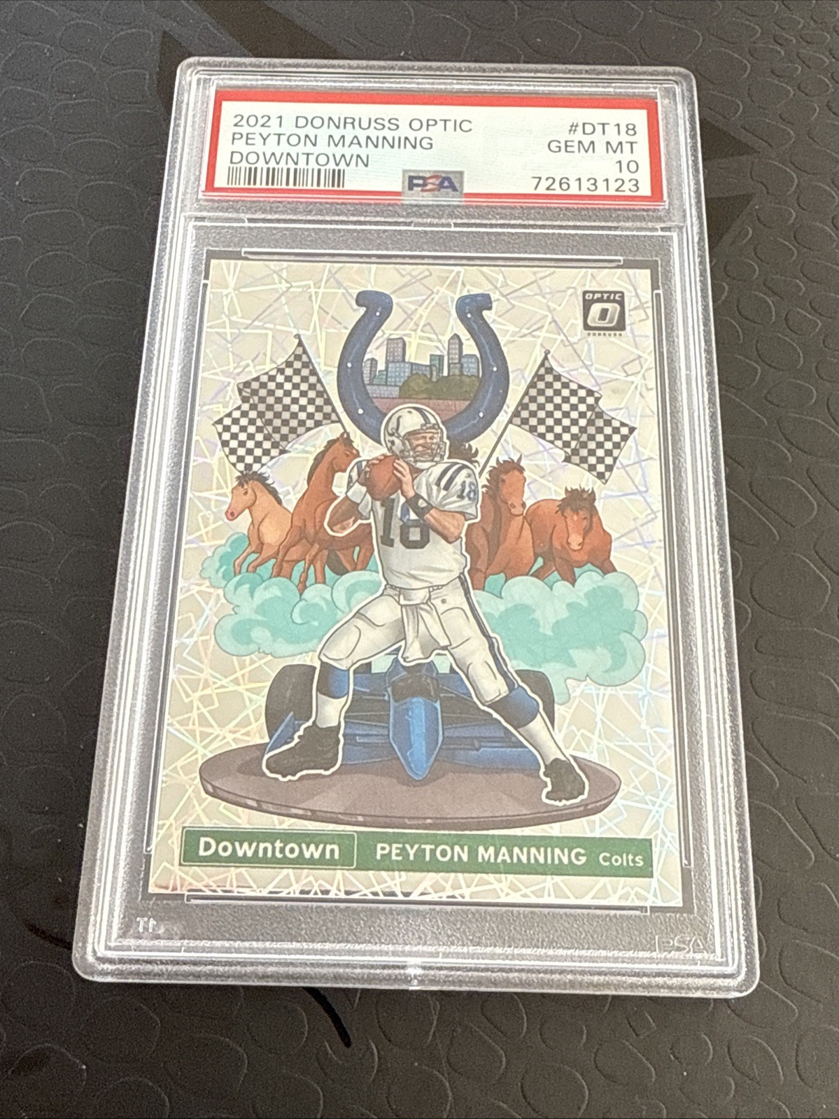 Peyton Manning 2021 Optic Downtown Prizm DT18 Card Graded PSA 10