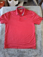 Mens Under Armour Size Large Playoff Polo Golf Shirt Red Striped Heatgear