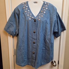 Mirage Artwear Vintage Denim Studded Shirt Women OSFA Blue Cotton Made in USA