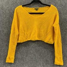 Wild Fable Women's Size XS Cropped Knit Crewneck Sweater Yellow Casual Pullover