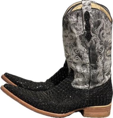 Soto Leather Boots Glitter Distress Stitched  Leather Western Cowgirl 27 US 8