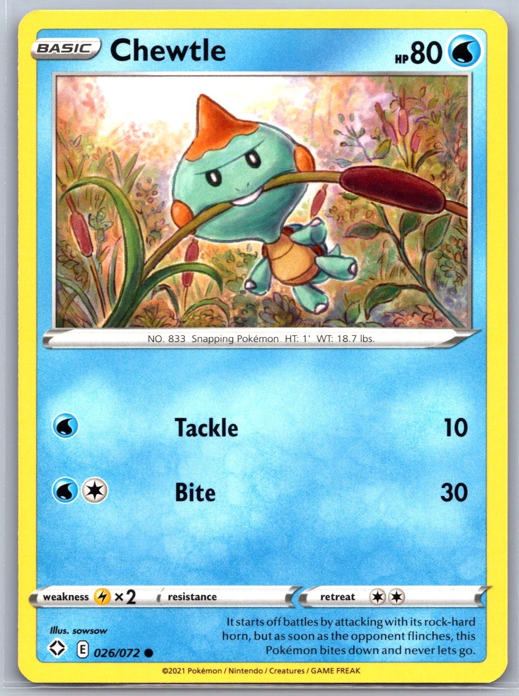 Chewtle 026/072 Common Shining Fates Pokemon Near Mint