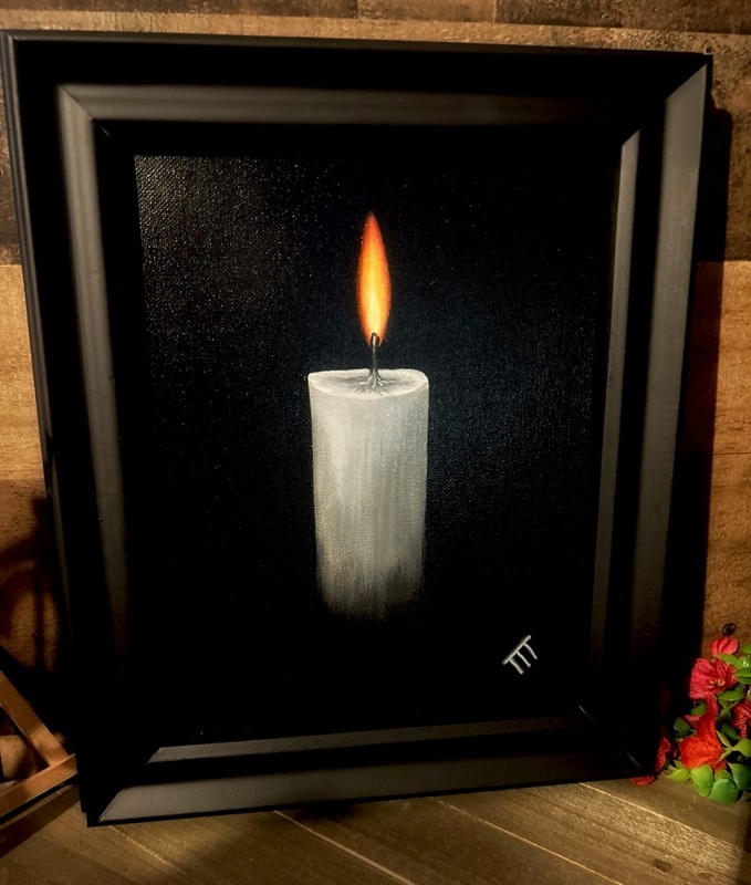 Acrylic PAINTING STILL LIFE Of Candle  FRAMED Signed 8x10 By TTT Art