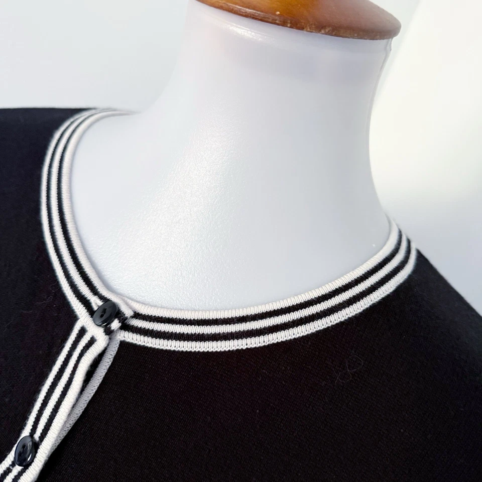 Talbots Sweater Womens L Black White Trim Cardigan Button Front Knit Classic Lrg - Image 3 of 4