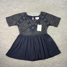 Sezane Blouse Womens 34 UK 6 Blue Embroidered Cotton Tunic Short Sleeve Boho Top