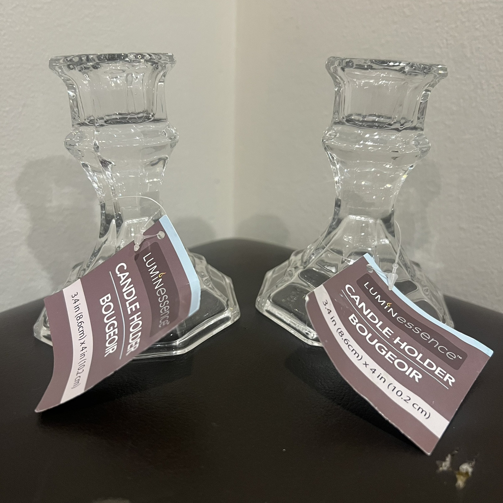 Set of 2 Glass Crystal Decorative Candlestick Holders Hol Porta Vela Candle 4” T