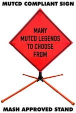 48" Mesh MUTCD Roll-Up Traffic Safety Sign & Steel Single Spring Stand Kits