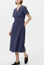 UNIQLO and COMPTOIR DES COTONNIERS Linen Blend V-Neck Dress Blue S-XXL 485750