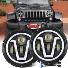Newest Pair 7 Round Led Headlights Hilo Beam H4 For Jeep Wrangler Jk Tj Cj Lj