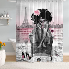 African American Woman Shower Curtain Waterproof Polyester Fabric Shower Curtain
